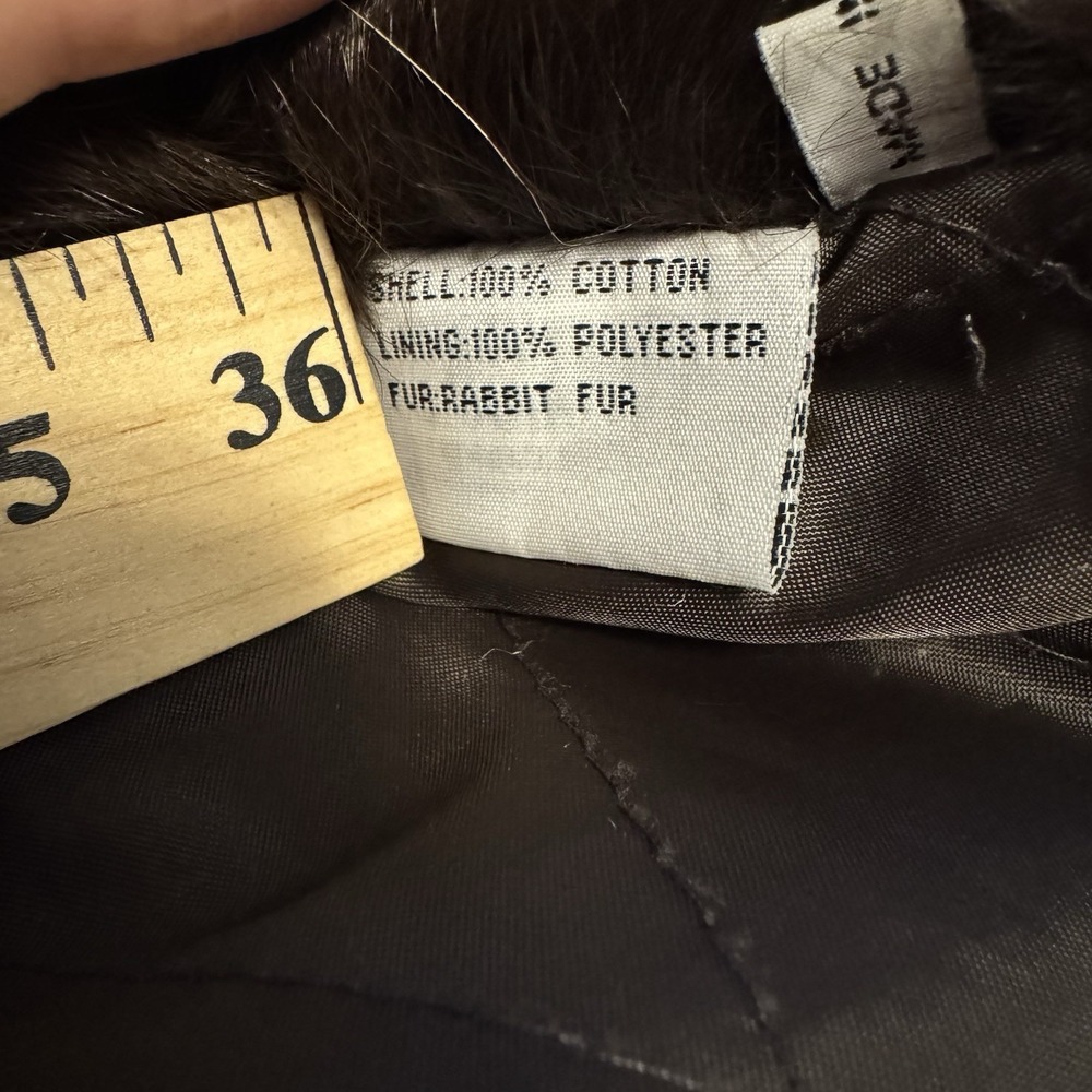 VTG Mojo Moda Women's Denim Coat Rabbit Fur Trim Distressed Med 90s Y2K Mob Wife - Picture 9 of 11
